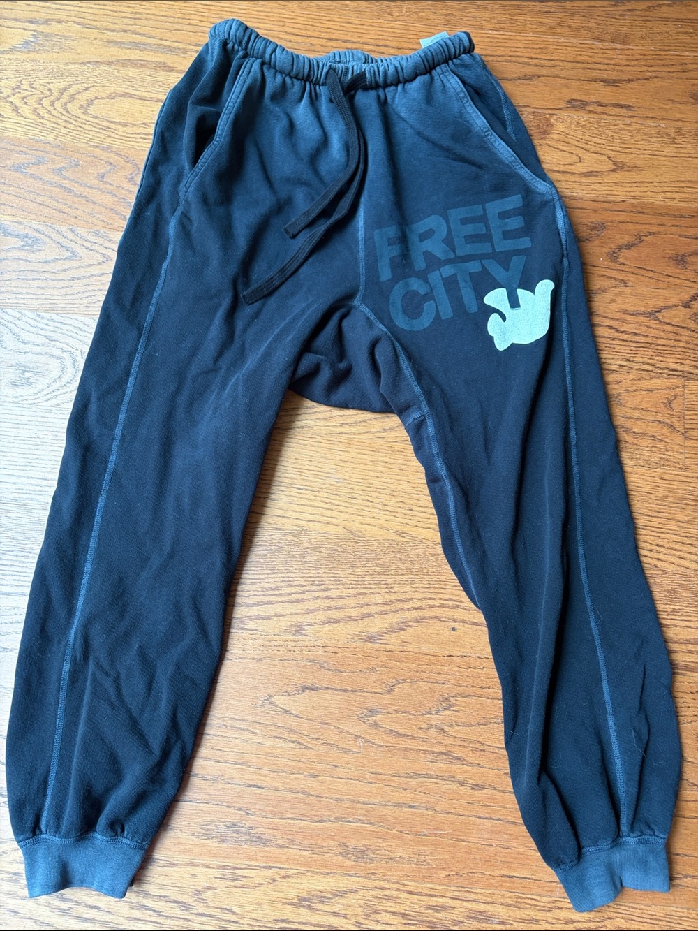 Freecity Black Jogger Pants Drop Crotch xs